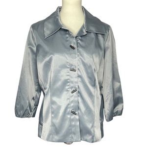 Chico’s Jacket 2 Womens 12‎ Large Silver Grey Satin Formal Party 3/4  Sleeves